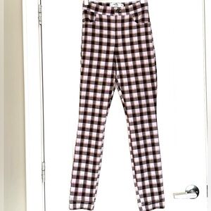 Hollister Ultra High Rise, Size XS  Black & Pink, Preppy Plaid Stretch Trousers